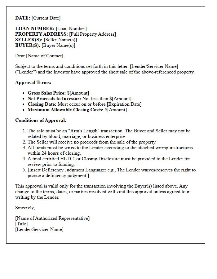 Investor Short Sale Final Approval Letter