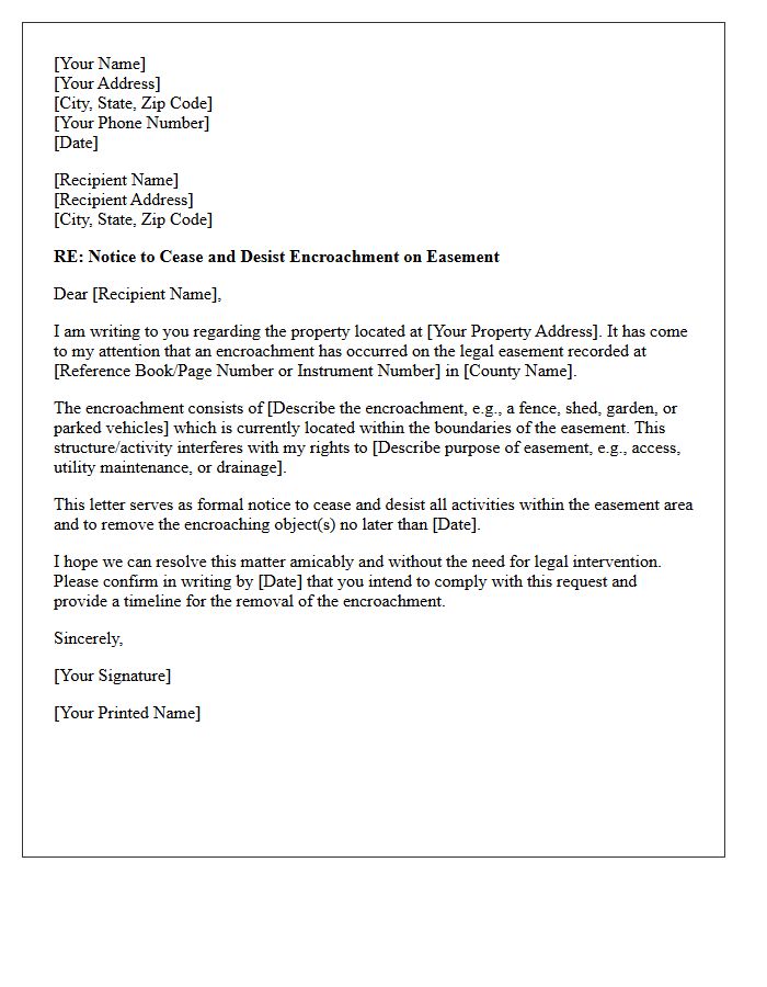 Initial Easement Encroachment Cease and Desist Letter