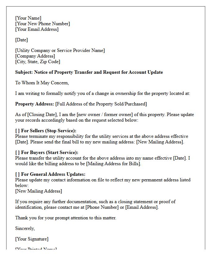 Post-Closing Utility and Address Update Letter