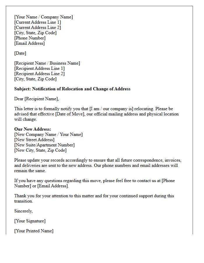 Relocation and Change of Address Reminder Letter
