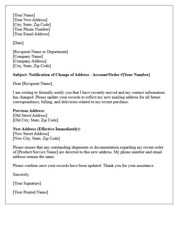 Post-Sale Change of Address Notification Letter