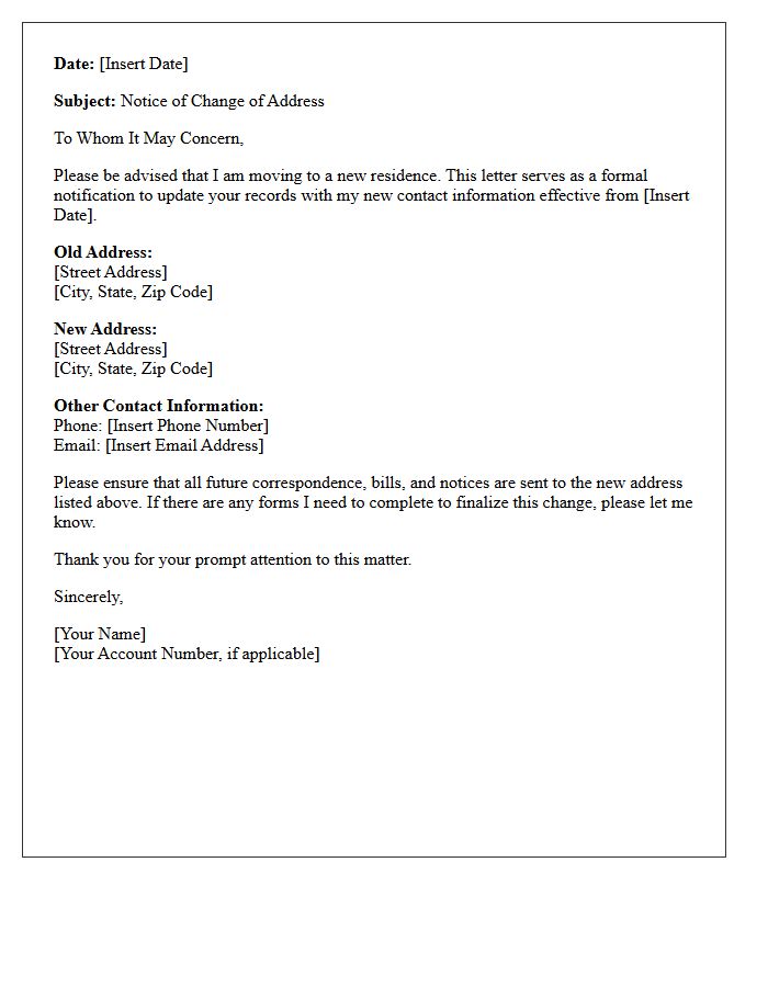 New Residence Change of Address Reminder Letter
