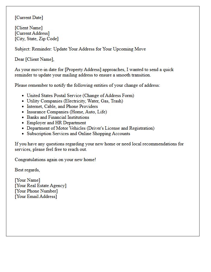 Real Estate Client Address Change Reminder Letter