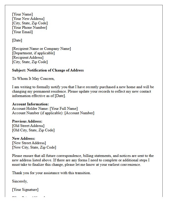 Homebuyer Change of Address Assistance Letter