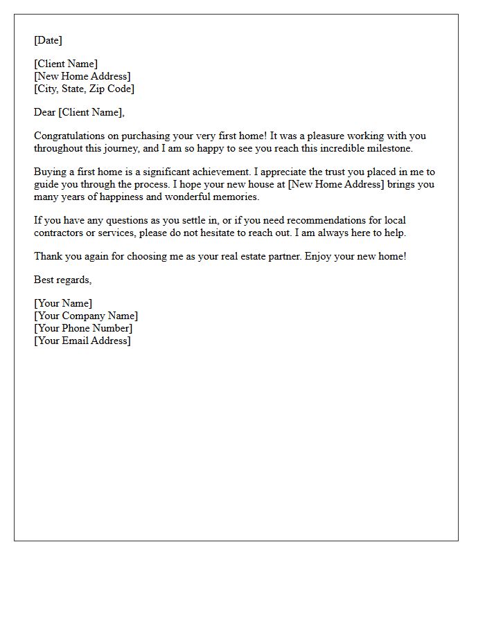 Thank You for Your First Home Purchase Letter