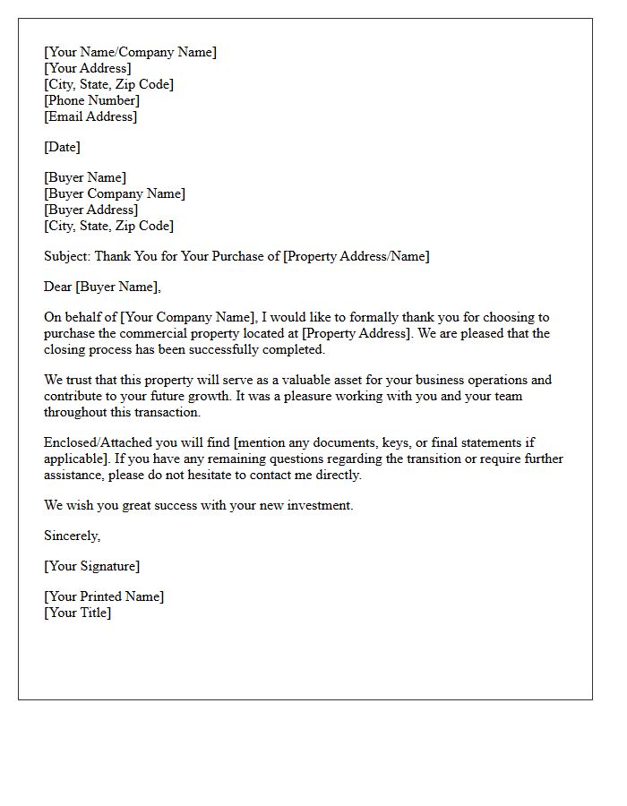 Thank You for Your Commercial Property Purchase Letter