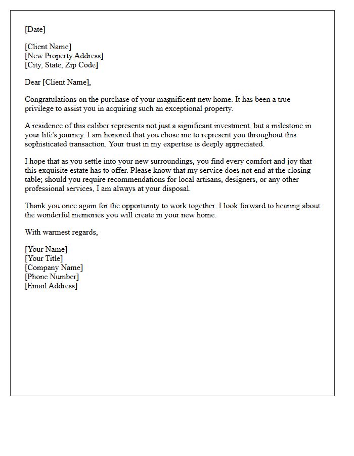 Thank You for Your Luxury Home Purchase Letter