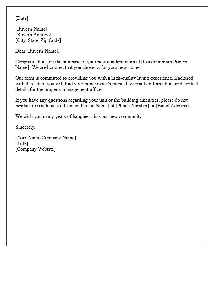 Thank You for Your Condominium Purchase Letter