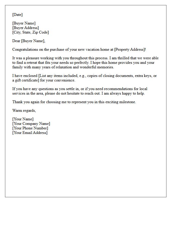 Thank You for Your Vacation Home Purchase Letter