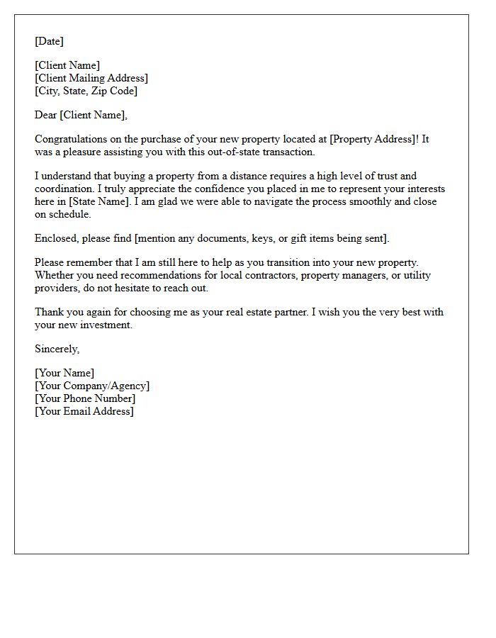Thank You for Your Out of State Property Purchase Letter