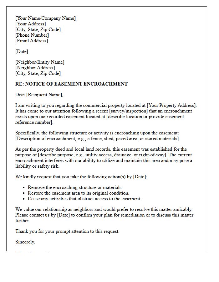 Commercial Property Easement Encroachment Notice Letter