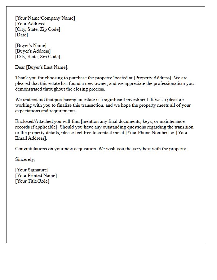 Thank You for Your Estate Property Purchase Letter