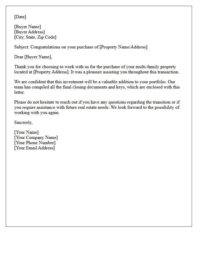 Thank You for Your Multi-Family Property Purchase Letter