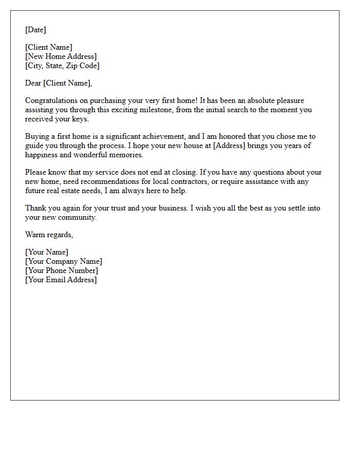 Thank You for Your First Home Purchase Letter
