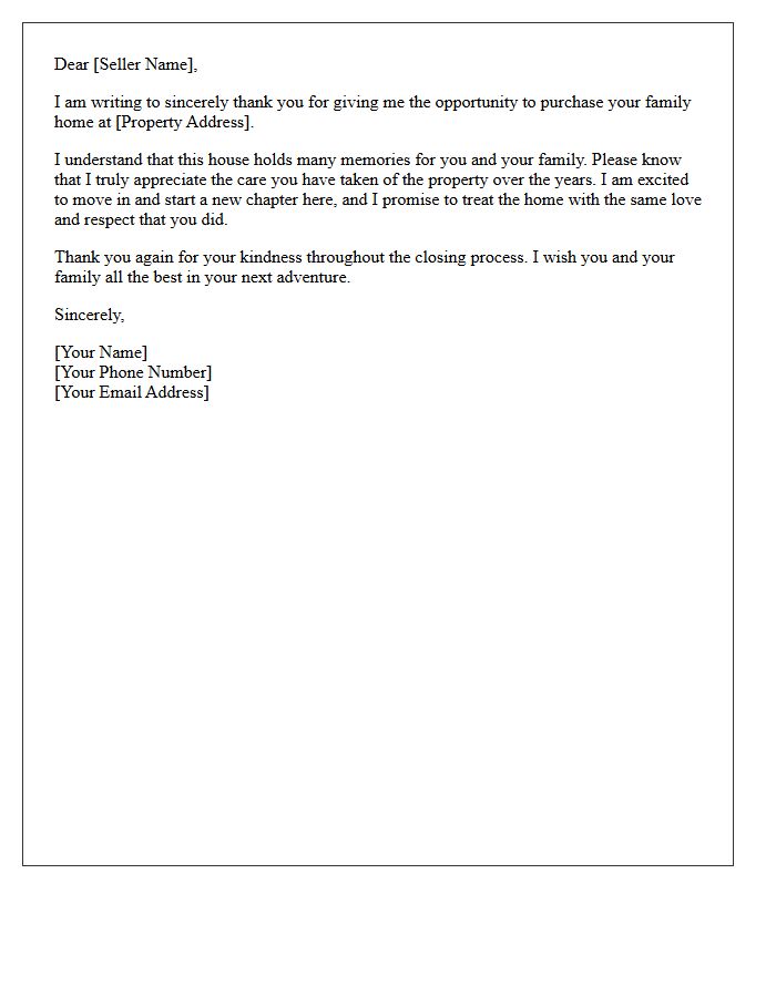 Thank You for Selling Your Family Home Letter