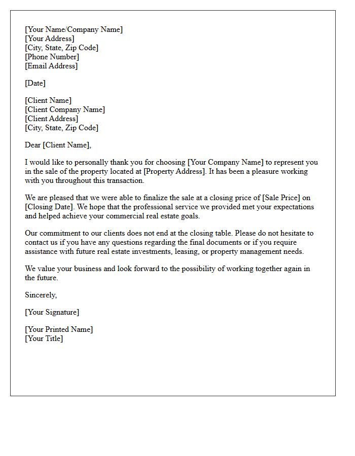 Thank You for Your Commercial Property Sale Letter