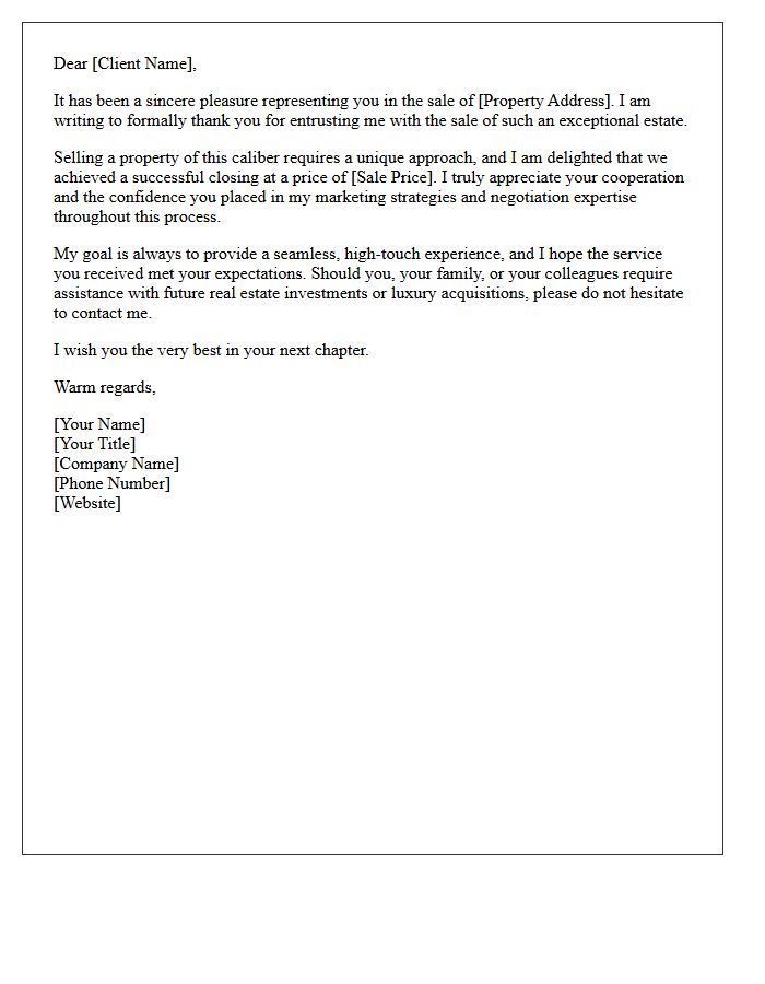 Thank You for Your Luxury Real Estate Sale Letter
