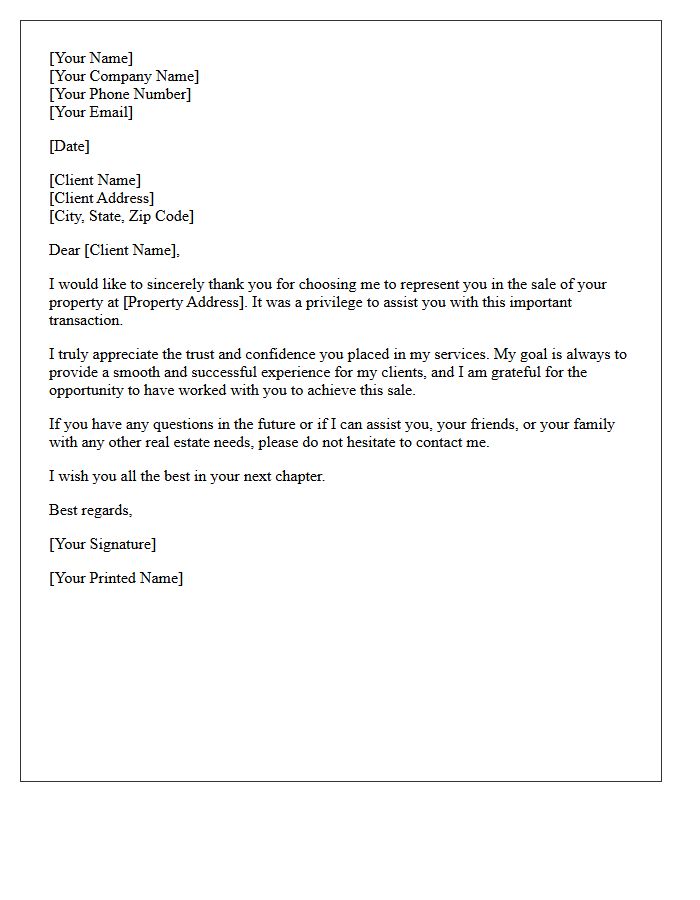 Thank You for Trusting Me With Your Sale Letter