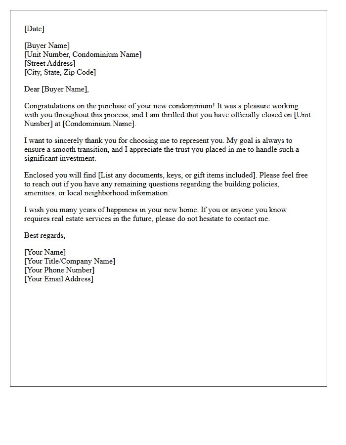 Thank You for Your Condominium Sale Letter
