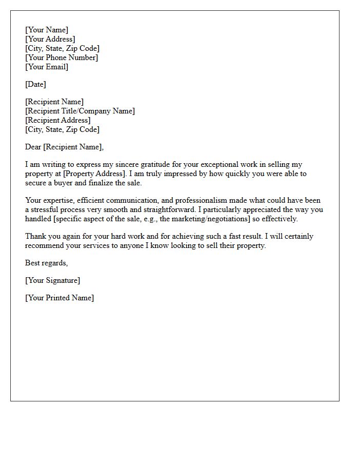 Thank You for Your Quick Property Sale Letter