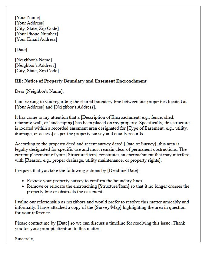 Residential Boundary Easement Encroachment Warning Letter