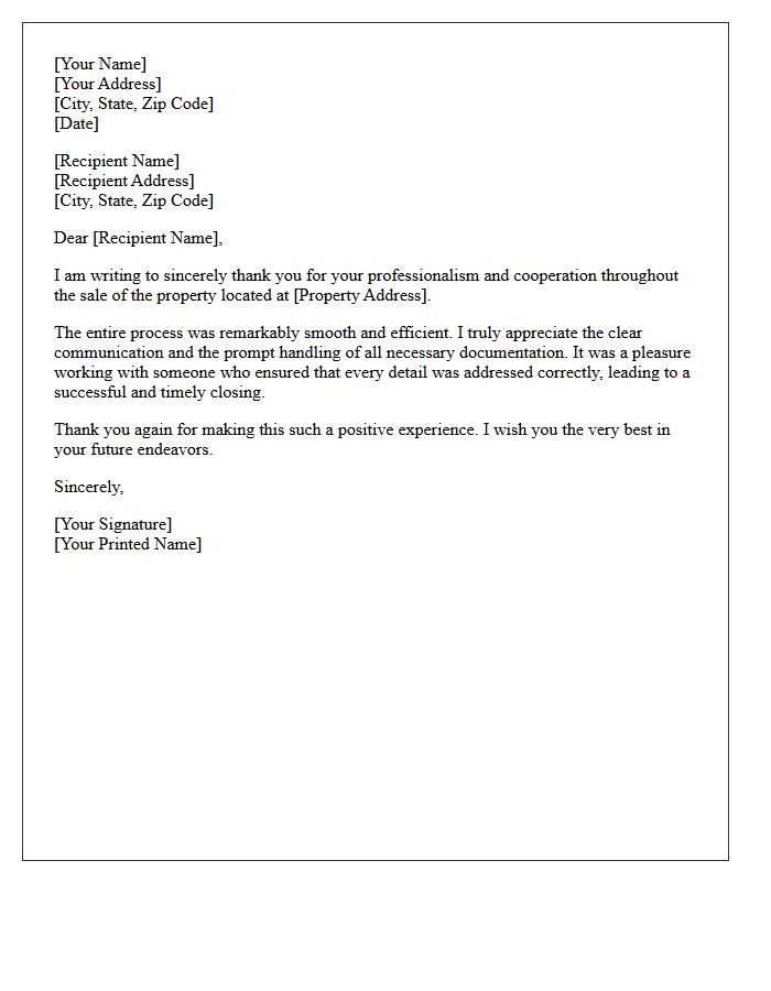 Thank You for Your Smooth Real Estate Sale Letter