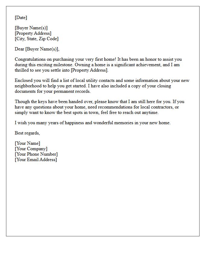First-Time Buyer Welcome To Your New Home Letter