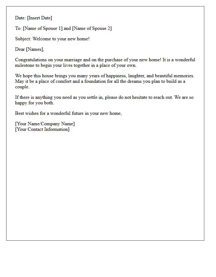 Newlyweds Welcome To Your New Home Letter