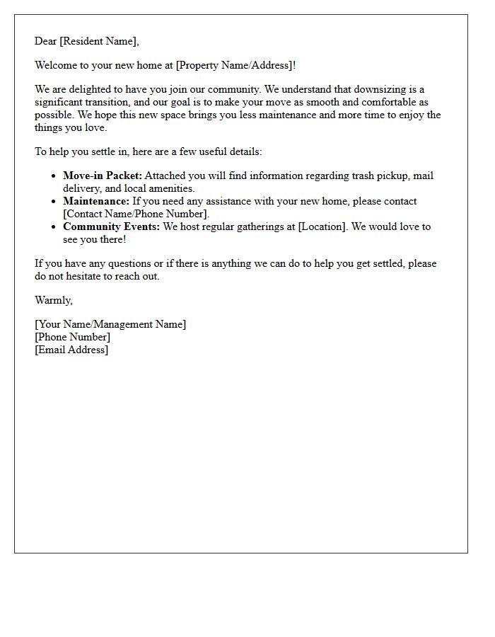 Downsizing Retiree Welcome To Your New Home Letter