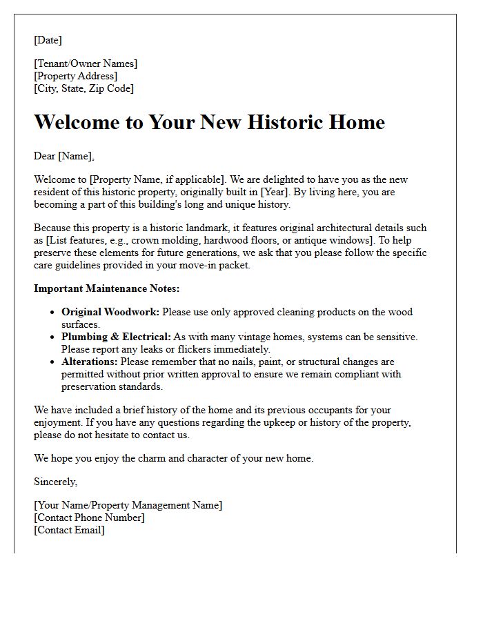 Historic Property Welcome To Your New Home Letter