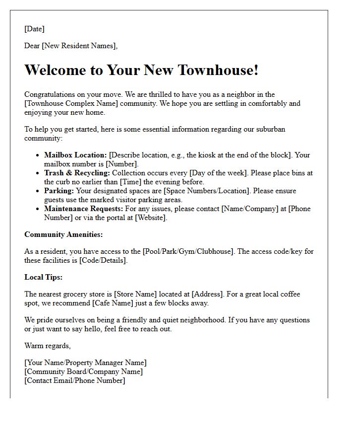Suburban Townhouse Welcome To Your New Home Letter