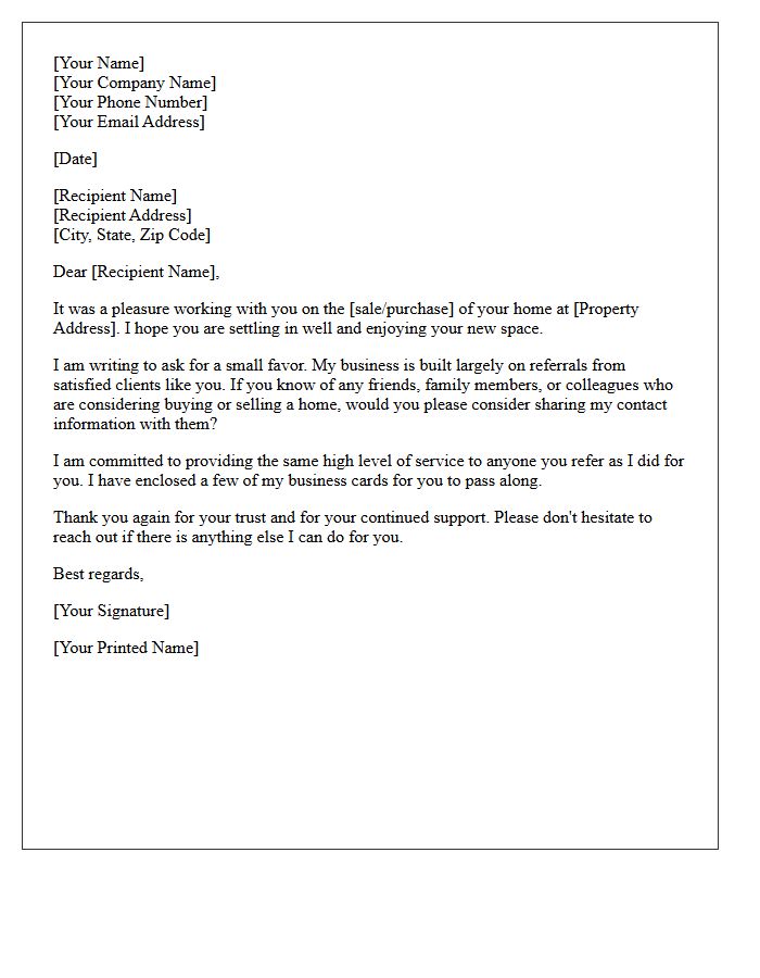 Real Estate Client Referral Request Letter