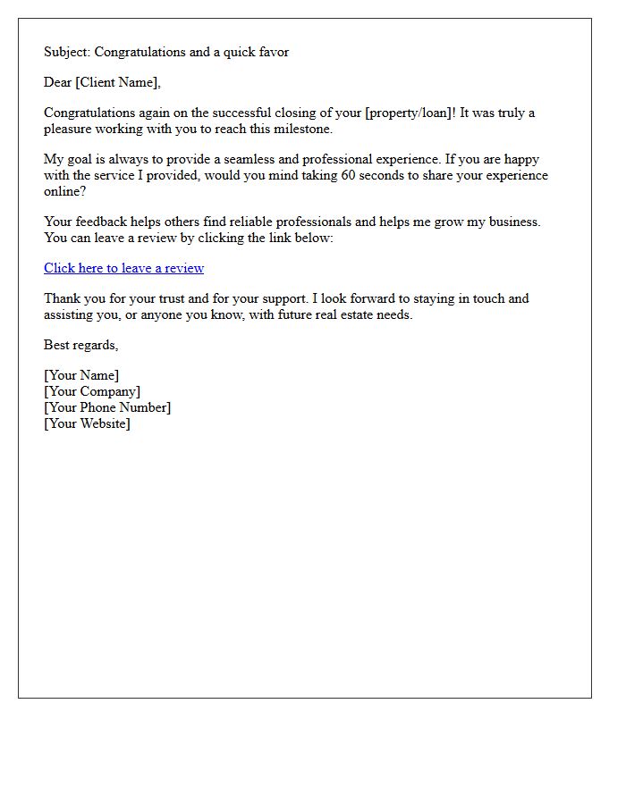 Post-Closing Online Review Request Letter