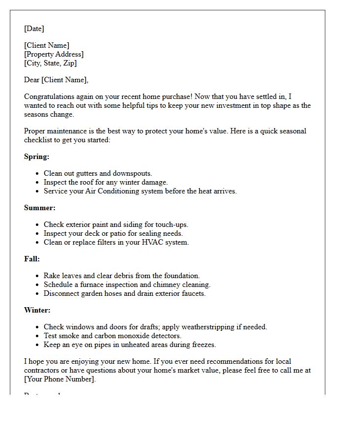 Seasonal Home Maintenance Tips Post-Closing Letter
