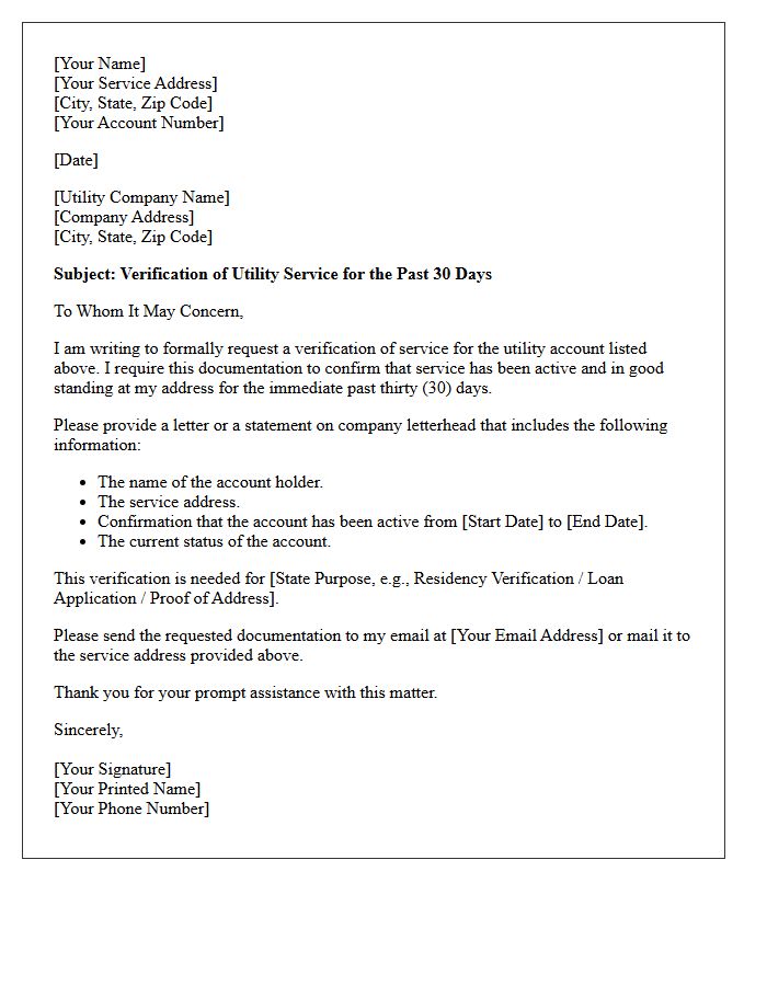 Thirty-Day Utility And Service Verification Letter