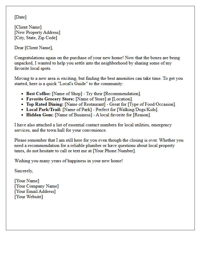 Local Community Guide Post-Closing Letter