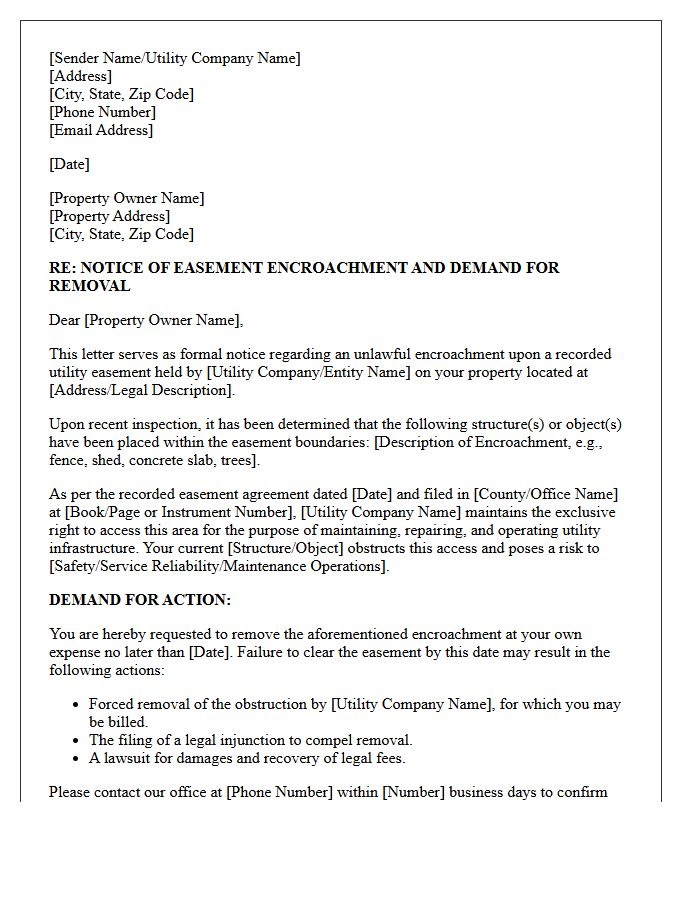 Utility Easement Encroachment Pre-Litigation Letter