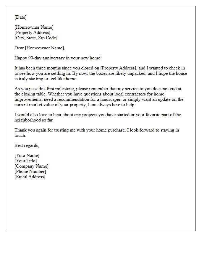 Ninety-Day Homeowner Milestone Check-In Letter