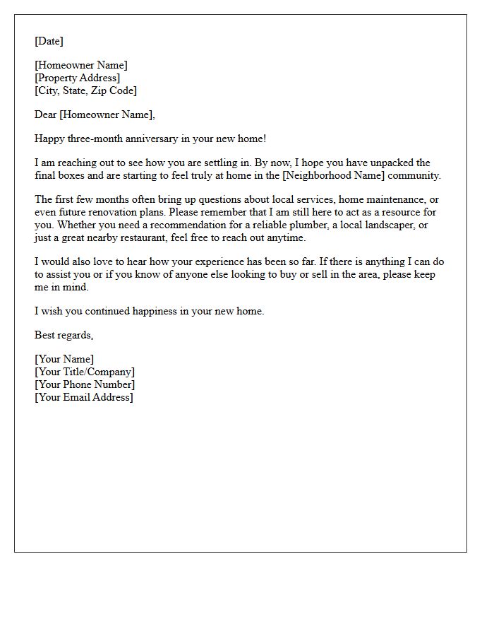New Homeowner Three-Month Touchpoint Letter