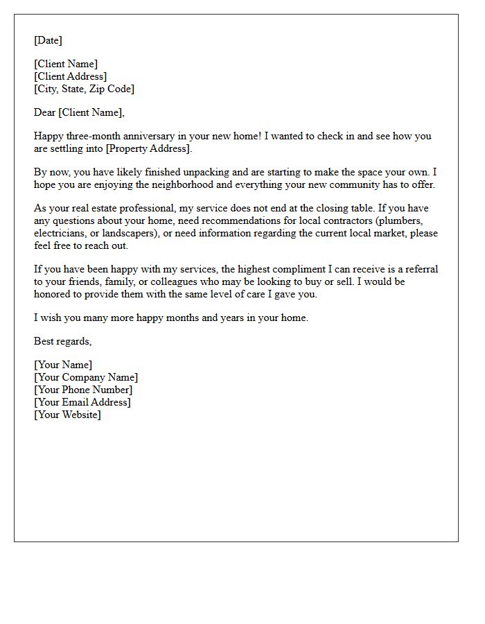 Real Estate Three-Month Client Connection Letter
