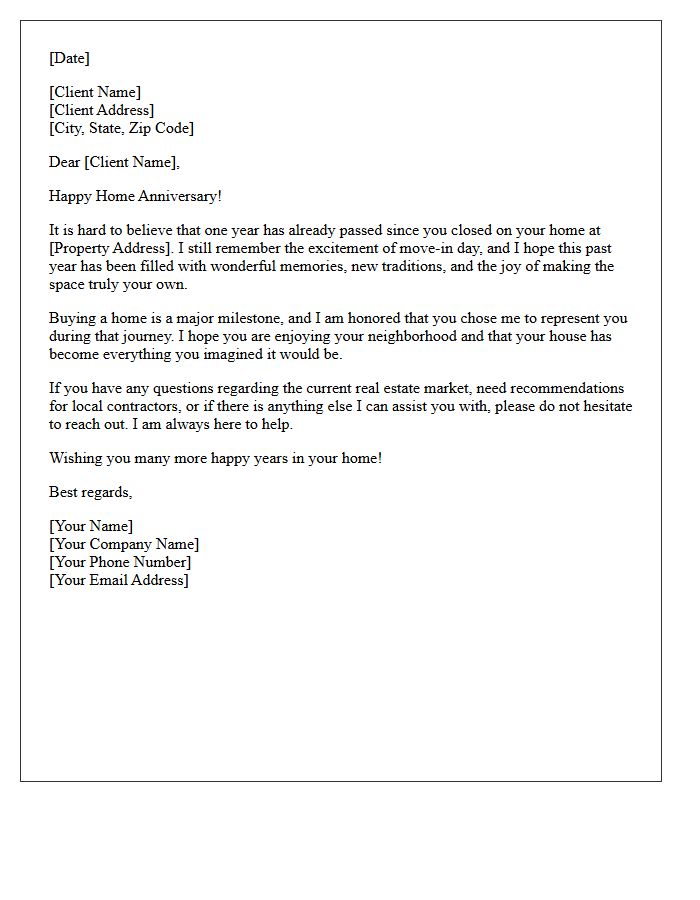 Celebrating Your First-Year Home Anniversary Letter