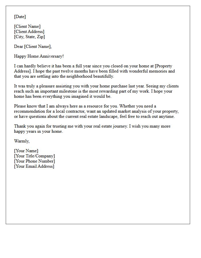 First-Year Home Anniversary Client Appreciation Letter