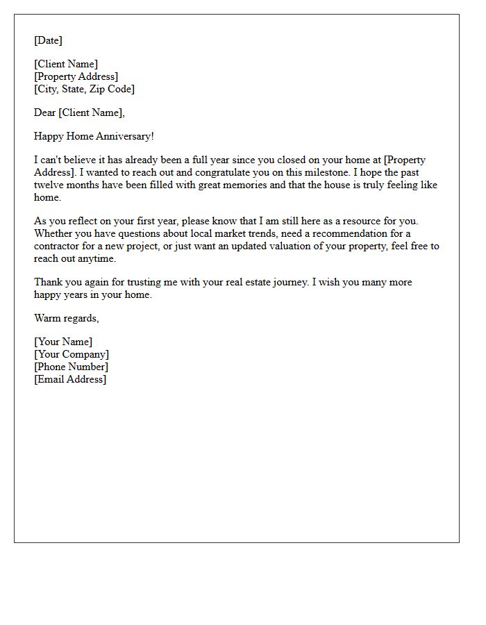 First-Year Home Anniversary Check-In Letter