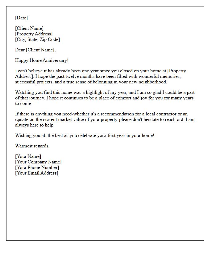Warm Wishes On Your First-Year Home Anniversary Letter