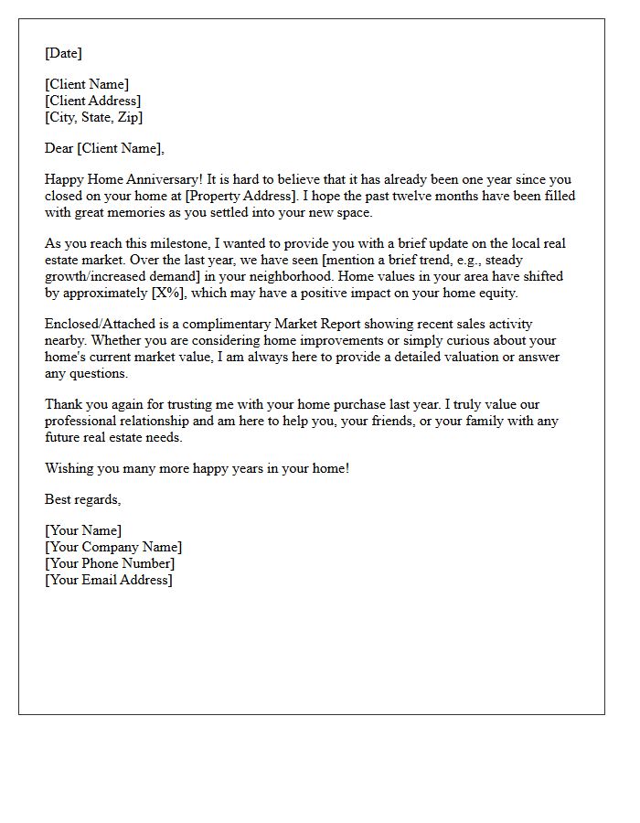 First-Year Home Anniversary Market Update Letter
