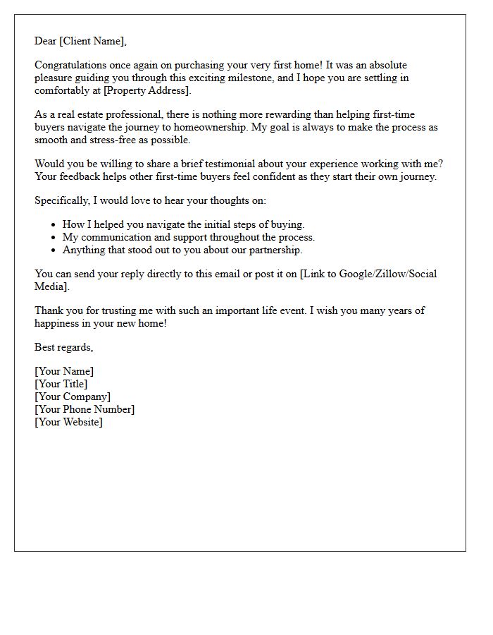 First-Time Homebuyer Testimonial Request Letter