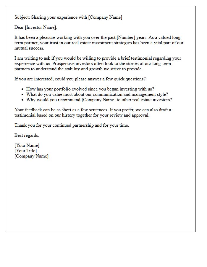 Long-Term Real Estate Investor Testimonial Request Letter