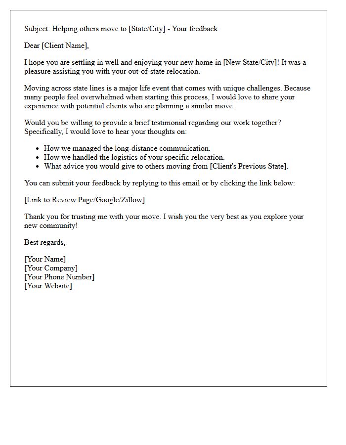 Out-Of-State Relocation Client Testimonial Request Letter