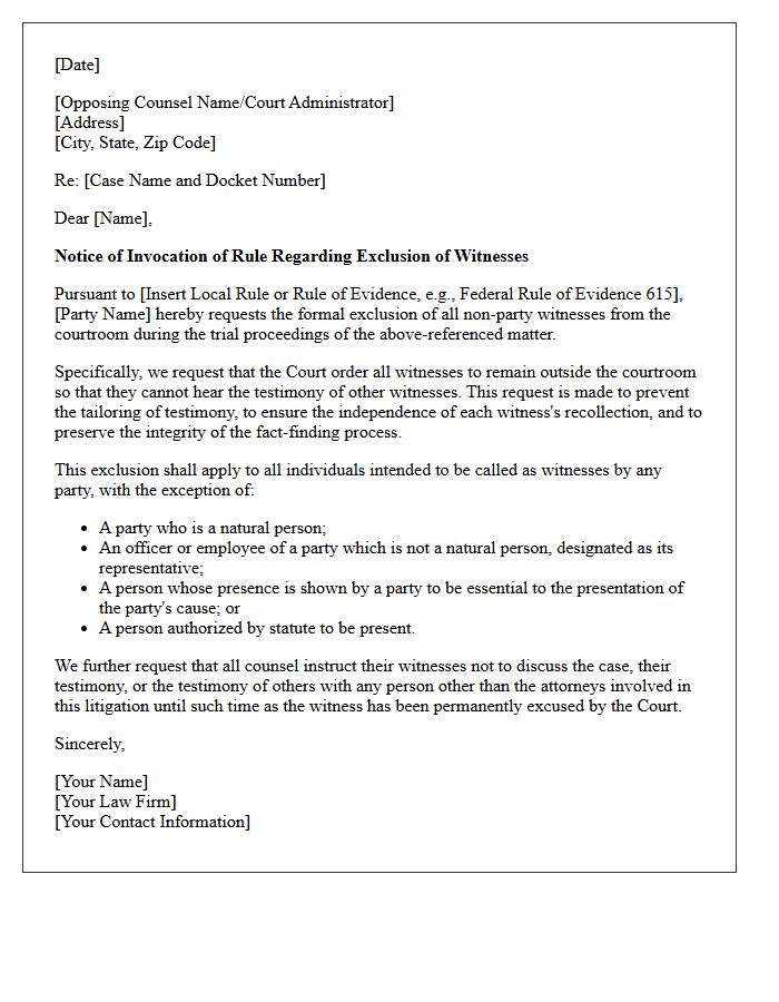 Exclusions from Trial Court Proceedings Letter Clause