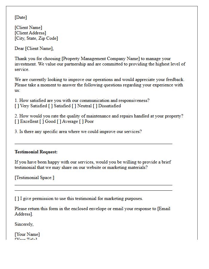 Property Management Client Feedback And Testimonial Letter